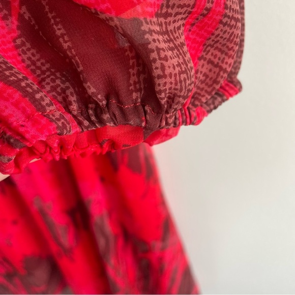 Adrianna Papell Women's Drawstring Waist Red Abstract Midi Dress Size 12 - Picture 3 of 12